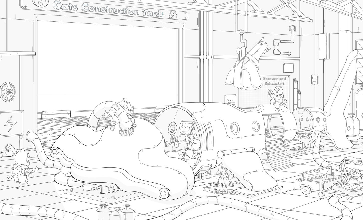 Shark Submarine Hanger Line Art – Clip Studio Paint Ex