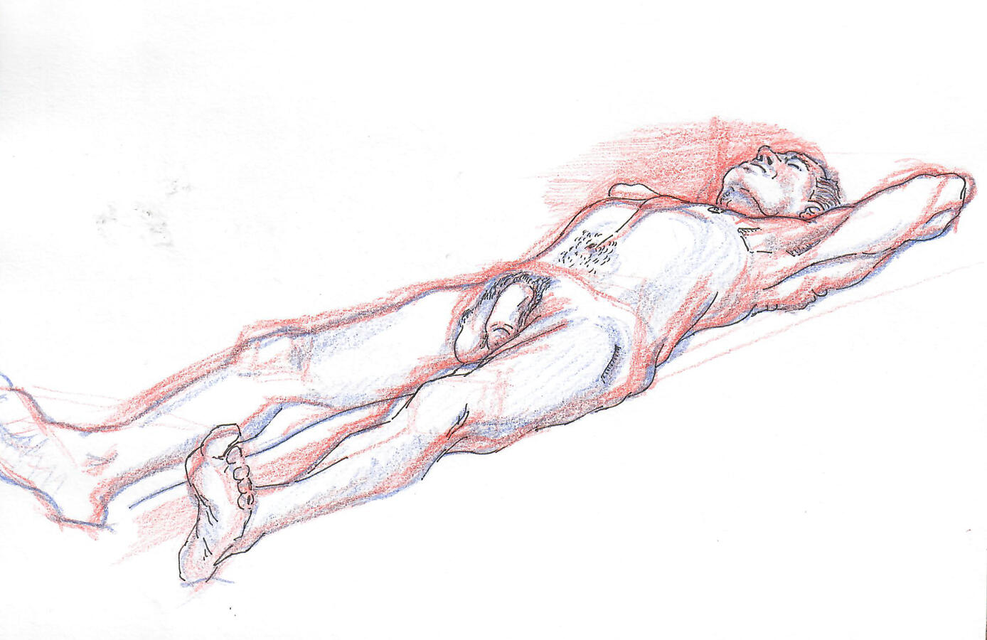 30 min, Figure – Colored Pencils, Black Pen; 6" x 8" (2024)