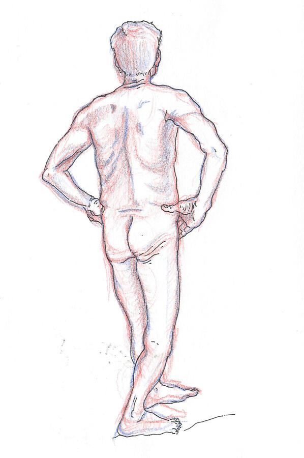 30 min, Figure – Colored Pencils, Black Pen; 6" x 8" (2024)